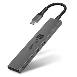 CONNECT IT USB-C hub, 2x USB-A, 1x USB-C, 1x SD kártya, 1x MicroSD kártya, szürke színű
