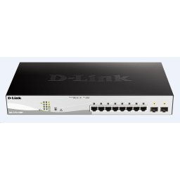 D-Link DGS-1210-10MP 10 portos Gigabit Smart PoE switch, 8x GbE PoE , 2x SFP, PoE 130W, ventilátor nélkül