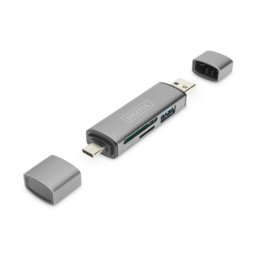 Digitus kettős OTG kártyaolvasó (USB-C USB 3.0) 1x SD, 1x MicroSD, 1x USB 3.0, szürke