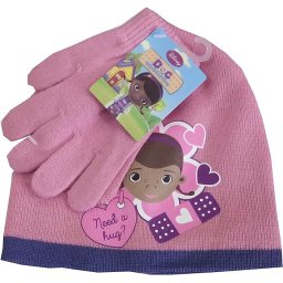 Disney Dr Plüssi Hug Pink gyerek sapka + kesztyű szett 52 cm