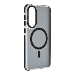 Szilikon telefonvédő (ütésállóság, légpárnás sarok, karbon minta, wireless, MagSafe) FEKETE Samsung Galaxy S25 Edge (SM-S937)