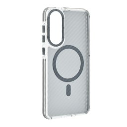 Szilikon telefonvédő (ütésállóság, légpárnás sarok, karbon minta, wireless, MagSafe) SÖTÉTSZÜRKE Samsung Galaxy S25 Edge (SM-S937)