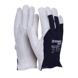 DONAU Védőkesztyű, kecskebőr, DONAU "Safety", 10/XL méret, fehér-tengerészkék