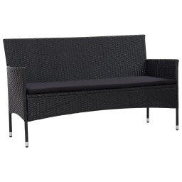 vidaXL fekete 3 személyes polyrattan kerti kanapé párnákkal