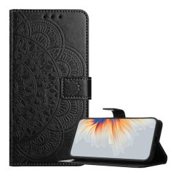 Tok álló, bőr hatású (FLIP, oldalra nyíló, asztali tartó, bankkártya tartó, kézpánt, mandala) FEKETE Xiaomi Redmi A5 4G