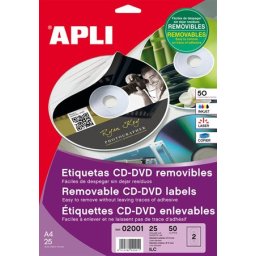 APLI Etikett, CD/DVD, A4, matt, eltávolítható, APLI