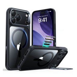 ESR CLASSIC HYBRID szilikon telefonvédő (ütésállóság, légpárnás sarok, kitámasztó, MagSafe) FEKETE Apple iPhone 17 Pro Max