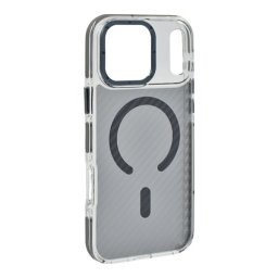 Szilikon telefonvédő (ütésállóság, légpárnás sarok, karbon minta, wireless, MagSafe) SÖTÉTSZÜRKE Apple iPhone 17 Pro Max