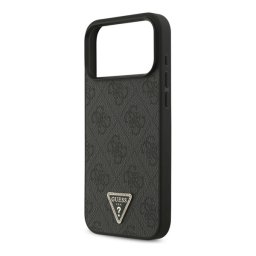 GUESS LEATHER 4G TRIANGLE STRASS MAGSAFE szilikon telefonvédő (bőr hatású hátlap, MagSafe) FEKETE Apple iPhone 17 Pro Max