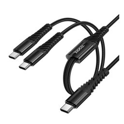 HOCO X123 töltőkábel 2in1 (Type-C - Type-C/Type-C, 5V/3A, 100cm, cipőfűző) FEKETE