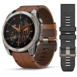 Garmin 010-02905-40 fenix 8 51mm AMOLED Sapphire, titanium, gesztenyebarna bőrszíjjal + grafitszürke szilikon szíjjal (ED XD)