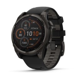 Garmin 010-02906-11 fenix 8 47mm SOLAR Sapphire, karbonszürke DLC titanium, fekete/sötétszürke szilikon szíjjal (ED XD)