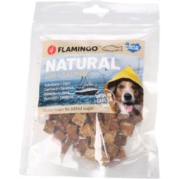 Flamingo Nature Snacks jutalomfalat kockák kutyáknak - tőkehal, lazac 75 g