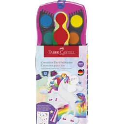 Vízfesték, 12 darabos, összeilleszthető, csillámmal és matricával, FABER-CASTELL, unikornis