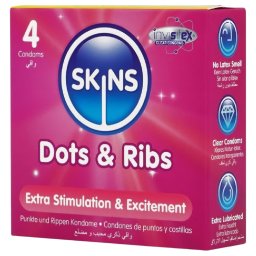 Skins - bordázott és pontozott óvszer (4 db)