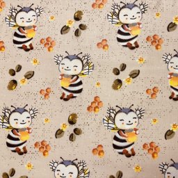 HONEYBEE, bézs méhecske és méz mintás pamutvászon