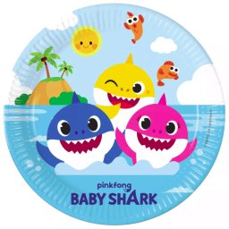 Baby Shark papírtányér, party tányér 8 DARABOS, 23 cm FSC Nr2