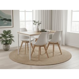 Étkezőgarnitúra 1 + 4, RAMOD asztal 100x60 cm fehér/tölgy dekor + fehér KITO szék
