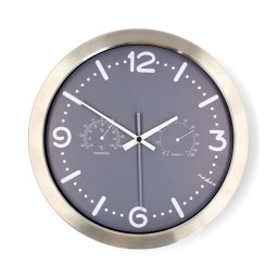 Nedis CLWA5226SS falióra, 30 cm átmérő, rozsdamentes acél, csendes szerkezet: óra, hőmérő, páratartamom mérő