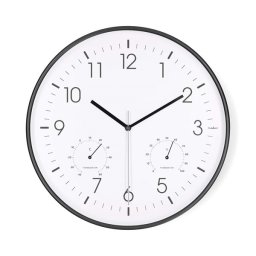 Nedis CLWA4226BK falióra, 30 cm átmérő, műanyag, csendes szerkezet: óra, hőmérő, páratartamom mérő