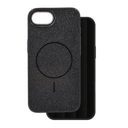 Szilikon telefonvédő (műanyag hátlap, kameravédő, MagSafe, csillogó) FEKETE Apple iPhone 16e