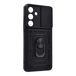 Defender szilikon telefonvédő (ütésállóság, tartógyűrű, kameravédő) FEKETE Samsung Galaxy S25 FE (SM-S731)
