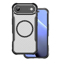 Szilikon telefonvédő (ütésállóság, légpárnás sarok, kameravédő, karbon minta, MagSafe) FEKETE Apple iPhone 17 Air