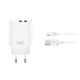XO CE34 hálózati töltő 2 USB aljzat (2.4A, gyorstöltő + Type-C kábel) FEHÉR