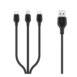 XO NB103 adatkábel 3in1 (USB - Type-C/lightning/microUSB, 2.1A,10W, gyorstöltő) FEKETE