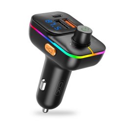 XO BCC09 bluetooth FM transmitter autós töltő 2 USB+Type-C aljzat (v5.0, 25W, gyorstöltő, LED kijelző) FEKETE