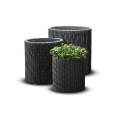 Keter Cylinder polyrattan virágcserép készlet S+M+L méretben (3 db) - grafit
