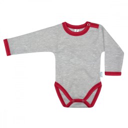 Kynga melírszürke-piros hosszú ujjú baba body 62-98