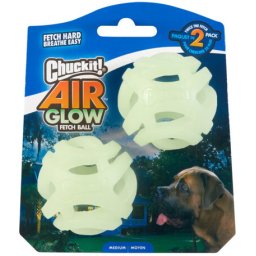 Chuckit! Max Glow Air Fetch Ball pakk - Foszforeszkáló, légáteresztő kutyalabdák (M; 2 db labda / csomag; Átmérő: 6.5 cm)