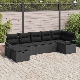 vidaXL Kanapé Szett 7 db Fekete polirattan