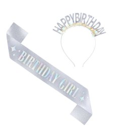 Vállszalag és fejdísz, Happy Birthday, ezüst