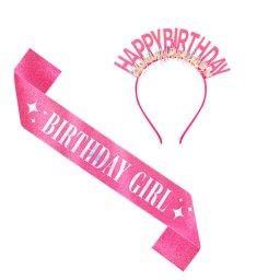Vállszalag és fejdísz, Happy Birthday, rózsaszín