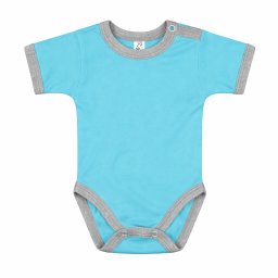 Kynga ciánkék-melírszürke rövid ujjú baba body 98