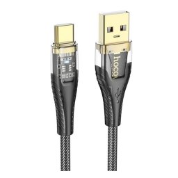 HOCO U121 adatkábel (USB - Type-C, 2.4A, gyorstöltő, 120cm, LED jelzés, cipőfűző) FEKETE