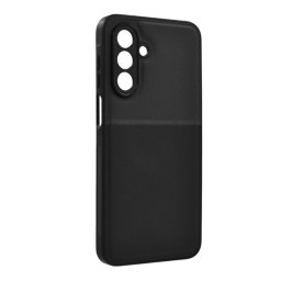 Szilikon telefonvédő (ütésállóság, mágneses, bőr hatású hátlap, csíkos) FEKETE Samsung Galaxy A17 5G (SM-A176)