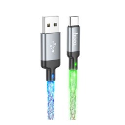 HOCO U112 adatkábel (USB - Type-C, 3A, gyorstöltő, 100cm, LED fény) SÖTÉTSZÜRKE