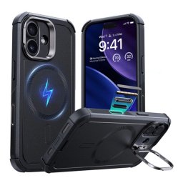 ESR CYBER szilikon telefonvédő (ütésállóság, légpárnás sarok, kitámasztó, MagSafe) FEKETE Apple iPhone 17