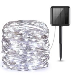 100 micro LED-es napelemes dekor fényfüzér, hideg fehér, 7m