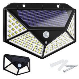 100 LED-es mozgásérzékelős, napelemes LED lámpa, rögzítőkkel, VG