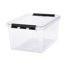 SMARTSTORE Műanyag tárolódoboz, 32 liter, fekete fogantyúkkal, SMARTSTORE "Classic 31", átlátszó