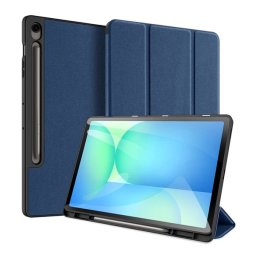 DUX DUCIS DOMO tok álló, bőr hatású (aktív FLIP, oldalra nyíló, TRIFOLD, asztali tartó, ceruza tartó) SÖTÉTKÉK Samsung Galaxy Tab S10 FE Plus WIFI (SM-X626), Galaxy Tab S10 FE Plus LTE (S
