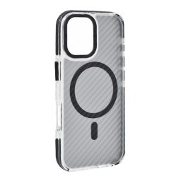 Szilikon telefonvédő (ütésállóság, légpárnás sarok, karbon minta, wireless, MagSafe) FEKETE Samsung Galaxy S26 (SM-S942)
