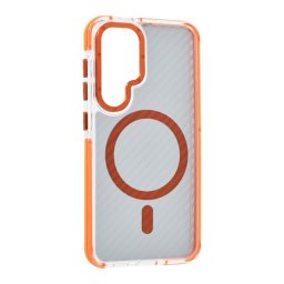 Szilikon telefonvédő (ütésállóság, légpárnás sarok, karbon minta, wireless, MagSafe) NARANCSSÁRGA Samsung Galaxy S26 (SM-S942)