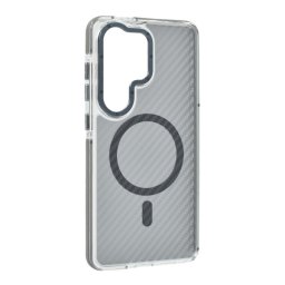 Szilikon telefonvédő (ütésállóság, légpárnás sarok, karbon minta, wireless, MagSafe) SÖTÉTSZÜRKE Samsung Galaxy S26 Ultra (SM-S948)