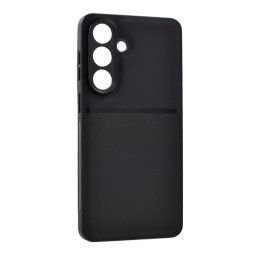 Szilikon telefonvédő (ütésállóság, mágneses, bőr hatású hátlap, csíkos) FEKETE Samsung Galaxy S26 Plus (SM-S947)