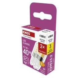 LED izzó Classic JC / G9 / 4,2 W (40 W) / 470 lm / Természetes fehér / 2 pcs